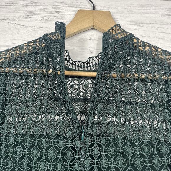 ZARA womans Guipure Lace Mock Neck Ruffle Trim Top Blouse Sheer Back Medium - Picture 5 of 7